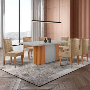 Mesa de Jantar Aspen 180cm Tampo MDF Vidro com 6 Cadeiras Safira Moderna Mobília