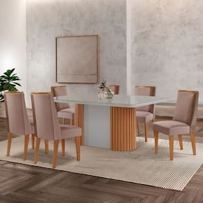 Mesa de Jantar Aspen 180cm Tampo MDF Com Vidro com 6 Cadeiras Diane Moderna Mobília