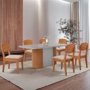 Mesa de Jantar Aspen 180cm Tampo MDF Vidro com 6 Cadeiras Copper Moderna Mobília
