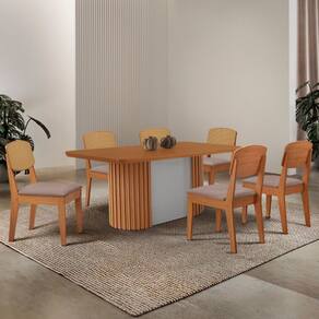 Mesa de Jantar Aspen 180cm Tampo MDF Laminado com 6 Cadeiras Copper Premium Moderna Mobília