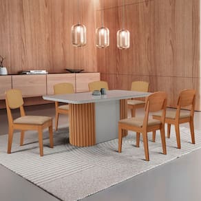 Mesa de Jantar Aspen 180cm Tampo MDF Vidro com 6 Cadeiras Copper Premium Moderna Mobília