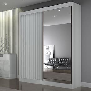 Guarda Roupa Luxo 2 Portas em MDF com Ripado e Espelho Leifer