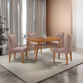 Mesa de Jantar Copper 120cm Tampo Canto Copo MDF com 4 Cadeiras Isadora Moderna Mobilia