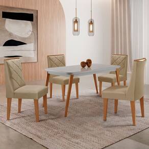 Mesa de Jantar Copper 120cm Tampo Canto MDF Vidro com 4 Cadeiras Isadora Moderna Mobilia