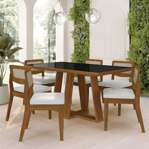 Mesa Sion 1,60 Com 6 Cadeiras Sextavada Freijó/pto/corino Branco - M.a