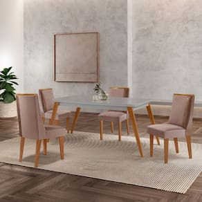 Mesa de Jantar Copper 120cm Tampo Canto MDF Vidro com 4 Cadeiras Diane Moderna Mobília