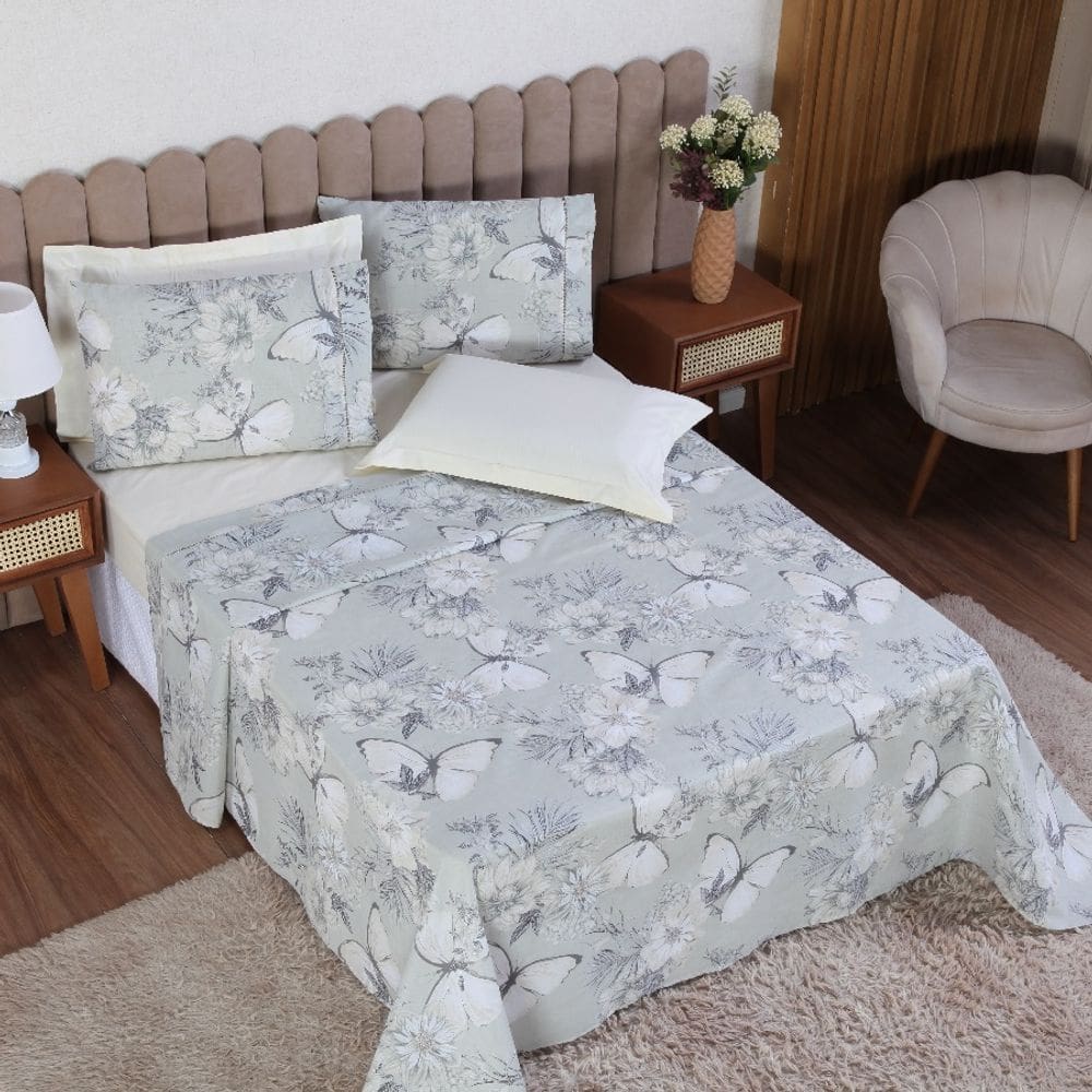 Jogo de Cama Solteiro 4p Lençol + Fronha Esmeralda Percal 100% Algodão