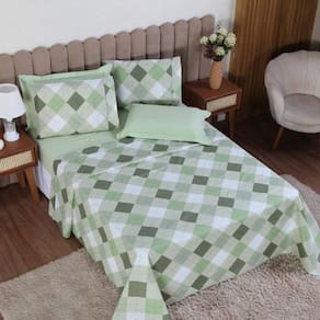 Jogo de Cama Casal 6p Lençol + Fronha Esmeralda Percal 100% Algodão