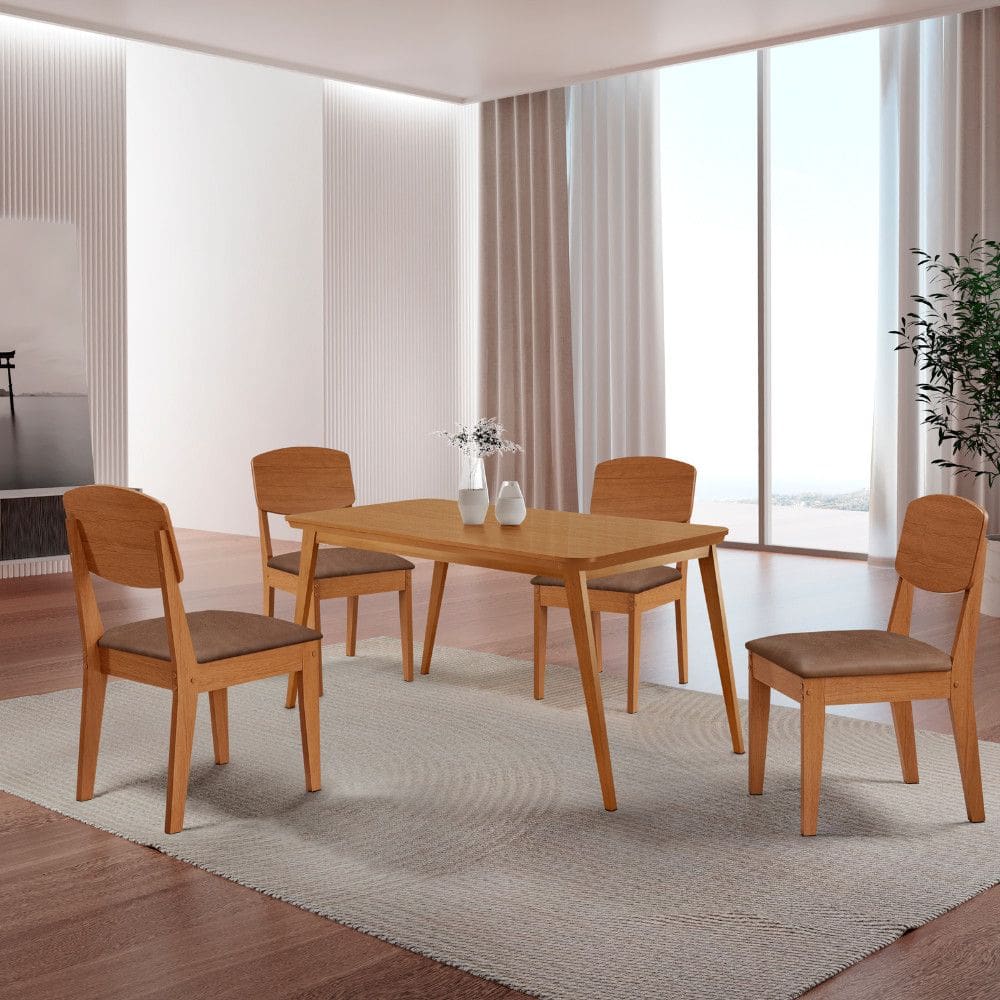 Mesa de Jantar Copper 120cm Tampo Canto Copo MDF com 4 Cadeiras Copper Moderna Mobília