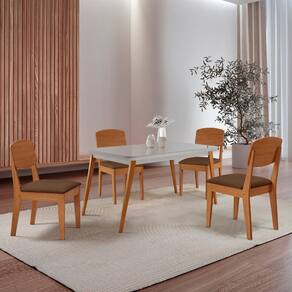 Mesa de Jantar Copper 120cm Tampo Canto Copo MDF Vidro com 4 Cadeiras Copper Moderna Mobília