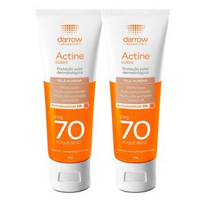 Kit 2 Protetor Solar Actine Colors Pele Morena FPS 70 Toque Seco 40g