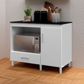 Balcão de Cozinha Classic 1 Porta 1 Gaveta Branco/Preto - Pnr Móveis
