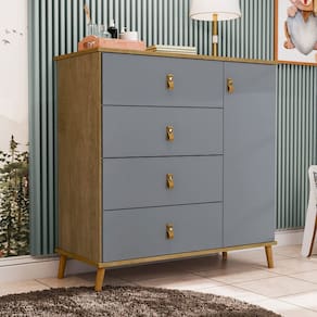 Cômoda Infantil Estrelinha 1 Porta 4 Gavetas Cinza/Natural - Pnr Móveis