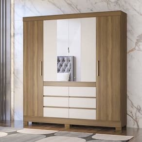 Guarda Roupa Roupeiro Casal 04 Portas Cádis Amêndola Touch Off White Demóbile