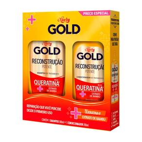 Kit Shampoo Niely Gold Reconstrução Potente Max Queratina-V 275ml + Condicionador 175ml