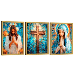 Quadro Decorativo Jesus e Maria em Grid Art