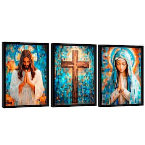 Quadro Decorativo Jesus e Maria em Grid Art