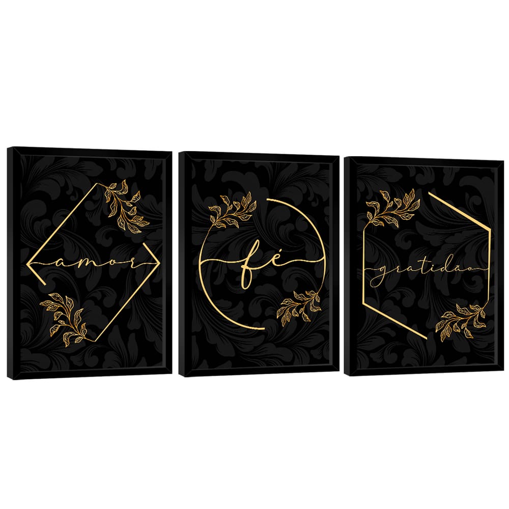 Quadro Decorativo Trio Gratidão, Fé e Amor