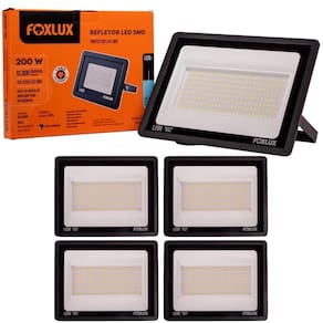 Kit 5 Refletor Led 200w Bivolt Luz Branca Ip65 Foxlux