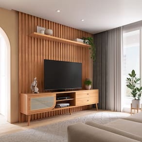Painel 223,5cm + Rack Tela 220cm c/ 2 Gavetas e Porta Correr- Dalla Costa