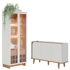 Cristaleira Guanabara Off White Freijó com Aparador Buffet Jurerê Off White Matte Freijó - Colibri