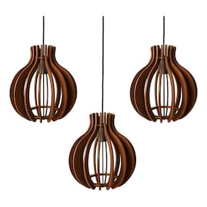 Kit 3 Lustre Pendente Luminaria Rustica Sala Cozinha Madeira