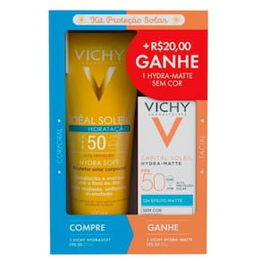 Kit Vichy Idéal Soleil Hydra Soft FPS 50 200ml e Ganhe Capital Soleil Hydra Matte FPS 50 sem Cor 30g