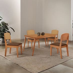 Mesa de Jantar Copper 120cm Tampo Canto Copo MDF Laminado com 4 Cadeiras Copper Premium Moderna Mobília