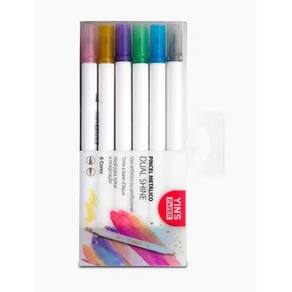 Caneta Pincel Hidrografica Metálico Dupla Dual Shine Com 6 Cores