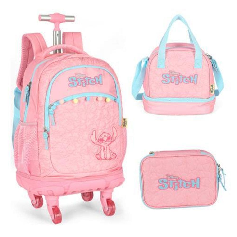 Kit Mochila Rodinhas 360 Porta Notebook Stitch Disney Ohana