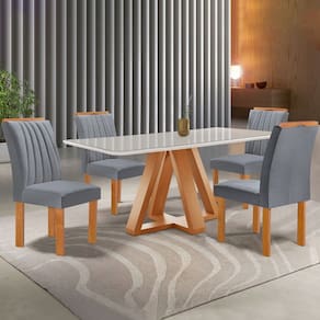 Mesa de Jantar 4 Lugares Tennessee com Vidro Cinamomo/Off White/Suede Cinza - Pnr Móveis