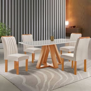 Mesa de Jantar 4 Lugares Tennessee com Vidro Cinamomo/Off White/Suede Bege - Pnr Móveis