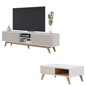 Rack Bancada Fortaleza Off White Matte com Mesa de Centro Jeri Off White Freijó - Colibri