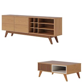 Rack Bancada Noronha 1.8 Freijó com Mesa de Centro Jeri Freijó Off White - Colibri