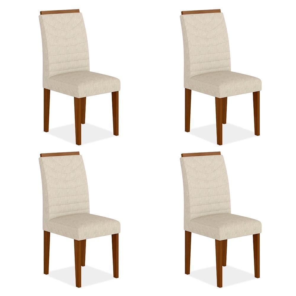Kit 4 Cadeiras Lima Wood Sala De Jantar Cinam/bege - Móveis Arapongas