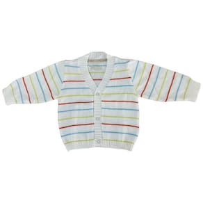Casaco de Tricô de Bebê Listrado Cores Tricô Kids Branco