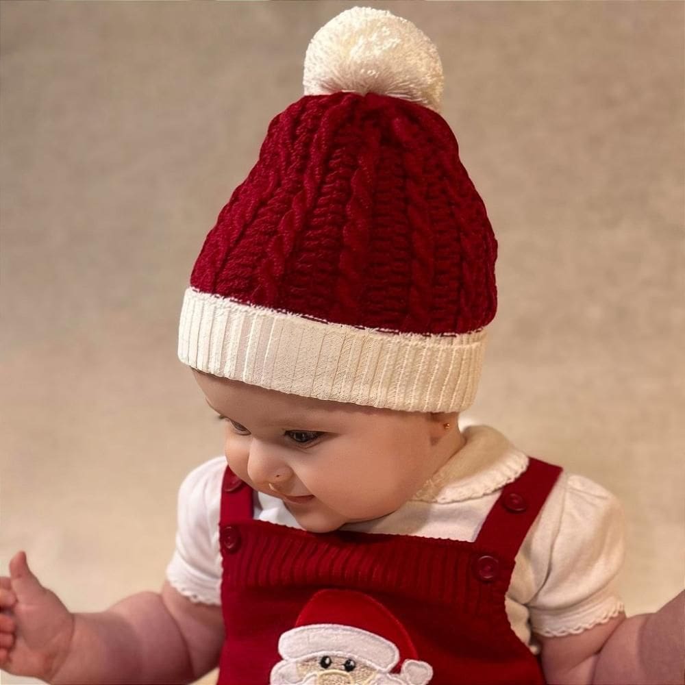 Gorro Tricô Kids Natalino Vermelho