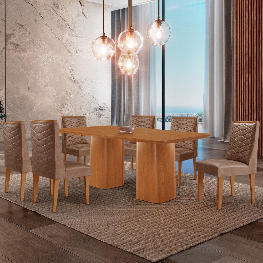 Mesa de Jantar Eloise 180cm Tampo MDF Laminado com 6 Cadeiras Safira
