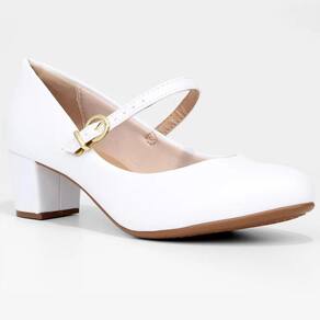 Scarpin Beira Rio Boneca Fivela Salto Bloco - Branco