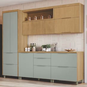 Cozinha Completa Marquesa 7 Portas 6 Gavetas 100% Mdf Ripado Natural/Verde - Nesher