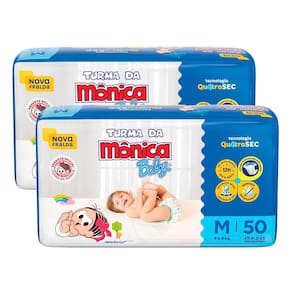 Kit Fraldas Turma da Mônica Baby Mega Tamanho M 100 Unidades