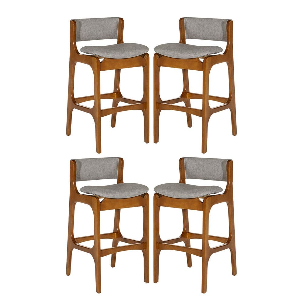 Kit 4 Banquetas Alta Ella em Madeira Estofada Facto Cinza Claro L96 RMI