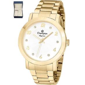 Relógio Champion Dourado Feminino + Colar E Brinco Cn26573W