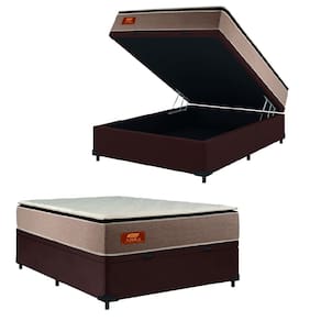 Cama Box Baú Casal Gazin Colchão Com Molas Ensacadas 138x188x75cm Azera Branco/Bege