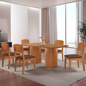Mesa de Jantar Eloise 180cm Tampo MDF Laminado com 6 Cadeiras Copper Moderna Mobília