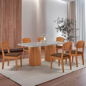 Mesa de Jantar Eloise 180cm Tampo MDF Vidro com 6 Cadeiras Copper Moderna Mobília