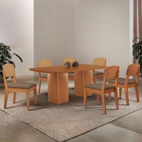Mesa de Jantar Eloise 180cm Tampo MDF Laminado com 6 Cadeiras Copper Premium Moderna Mobília