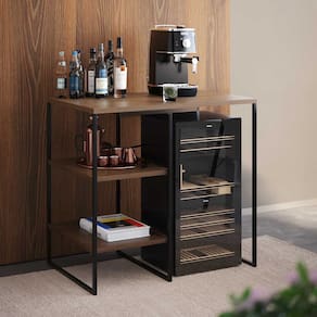 Aparador Adega Industrial Bar Barzinho Bourbon Aço Preto e Carvalho 80 Cm