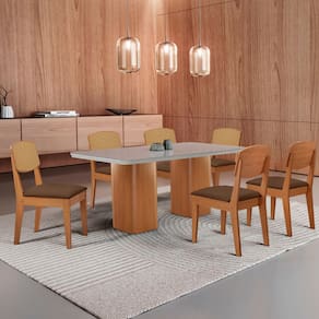 Mesa de Jantar Eloise 180cm Tampo MDF Vidro com 6 Cadeiras Copper Premium Moderna Mobília