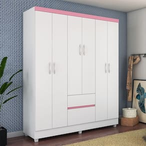 Guarda Roupa Roupeiro Flash II Branco Rosa Flex Demóbile